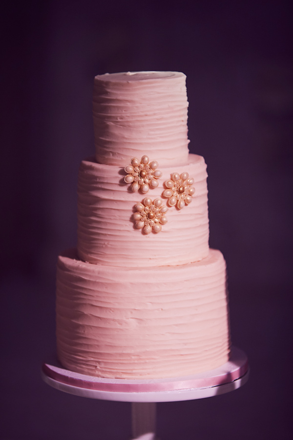 Pink three tiered weddig cake with pink flower decorations for Armenian Wedding at Vibiana, Los Angeles, California | Photo by Duke Images